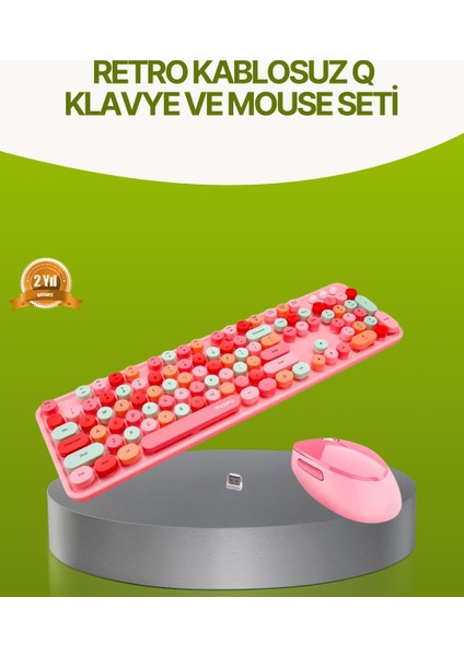 Bluetooth Retro Kablosuz Klavye ve Mouse Seti – 3 Cihaz Bağlantılı, Sessiz Tuş, Uzun Pil Ömr�