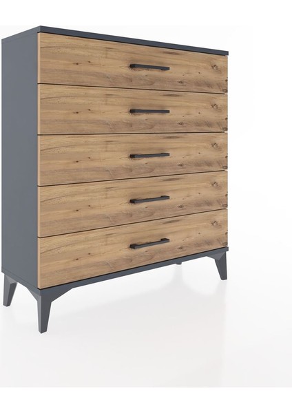 Arges Şifonyer 5 Çekmeceli 88X30X96 Antrasit-Çam fiyatları