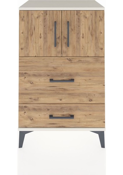 Hyperion Komodin Tek Raflı 2 Çekmeceli 2 Kapaklı 60X44X96 Aytaşı-Çam