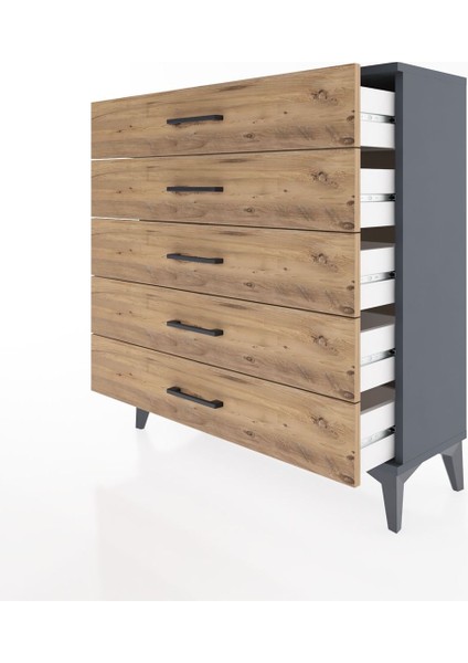 Arges Şifonyer 5 Çekmeceli 88X30X96 Antrasit-Çam fırsatları