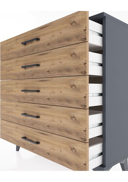 Arges Şifonyer 5 Çekmeceli 88X30X96 Antrasit-Çam indirimleri