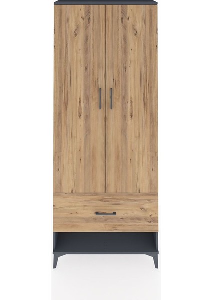 Arges Dolap 4 Raflı Tek Çekmeceli 2 Kapaklı 88X30X221 Antrasit-Çam