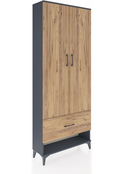 Arges Dolap 4 Raflı Tek Çekmeceli 2 Kapaklı 88X30X221 Antrasit-Çam fiyatları