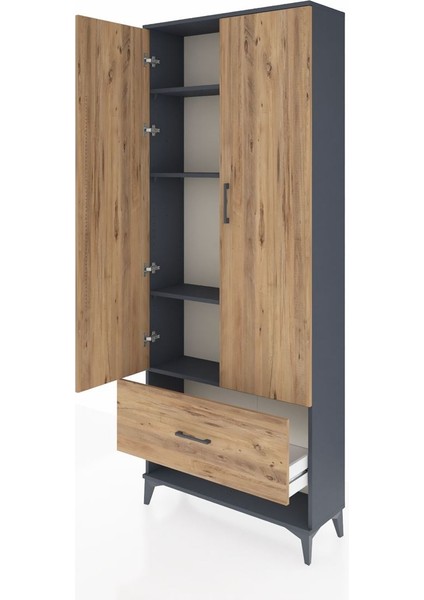 Arges Dolap 4 Raflı Tek Çekmeceli 2 Kapaklı 88X30X221 Antrasit-Çam fırsatları