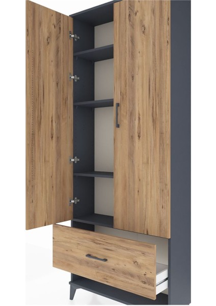 Arges Dolap 4 Raflı Tek Çekmeceli 2 Kapaklı 88X30X221 Antrasit-Çam indirimleri