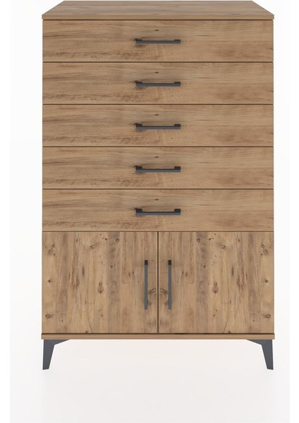 Hyperion Dolap 5 Çekmeceli 2 Kapaklı 88X44X134 Çam-Çam