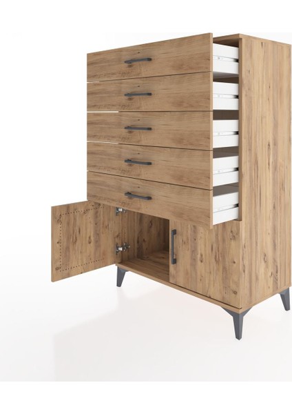 Hyperion Dolap 5 Çekmeceli 2 Kapaklı 88X44X134 Çam-Çam fırsatları