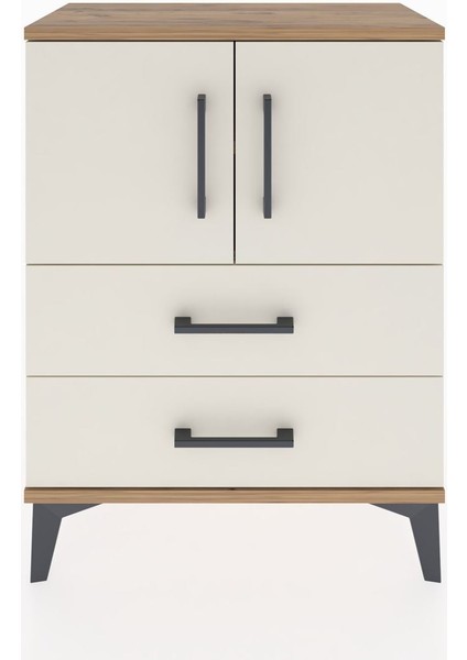 Arges Komodin 2 Raflı 2 Çekmeceli 2 Kapaklı 60X30X80 Çam-Aytaşı