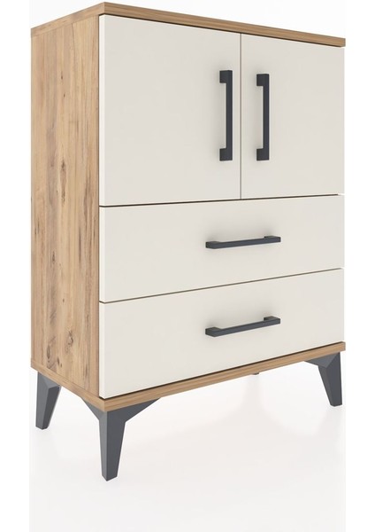 Arges Komodin 2 Raflı 2 Çekmeceli 2 Kapaklı 60X30X80 Çam-Aytaşı fiyatları