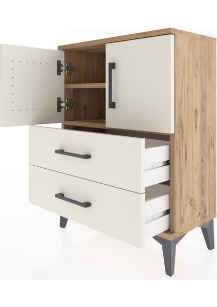 Arges Komodin 2 Raflı 2 Çekmeceli 2 Kapaklı 60X30X80 Çam-Aytaşı fırsatları