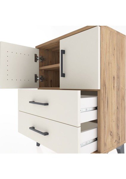 Arges Komodin 2 Raflı 2 Çekmeceli 2 Kapaklı 60X30X80 Çam-Aytaşı indirimleri