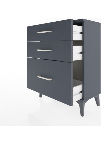 Arges Komodin 3 Çekmeceli 60X30X80 Antrasit-Antrasit fırsatları