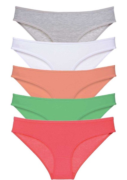 5 Adet Süper Eko Set Likralı Kadın Slip Külot Gri Beyaz Pudra Yeşil Fuşya
