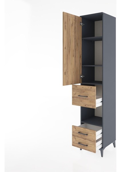 Hyperion Dolap 4 Raflı 3 Çekmeceli Tek Kapaklı 44X44X221 Antrasit-Çam fırsatları