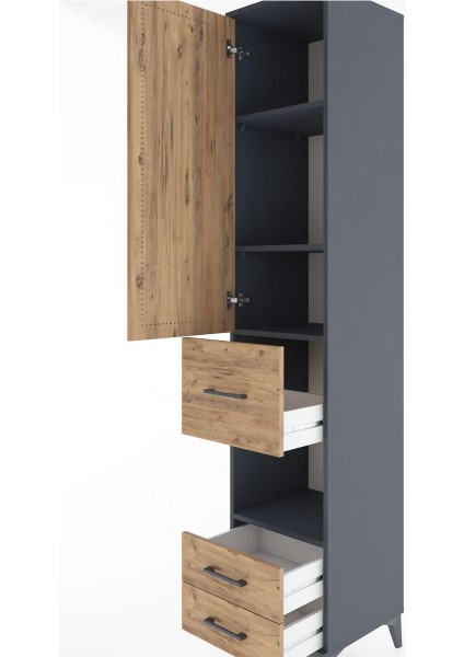 Hyperion Dolap 4 Raflı 3 Çekmeceli Tek Kapaklı 44X44X221 Antrasit-Çam indirimleri