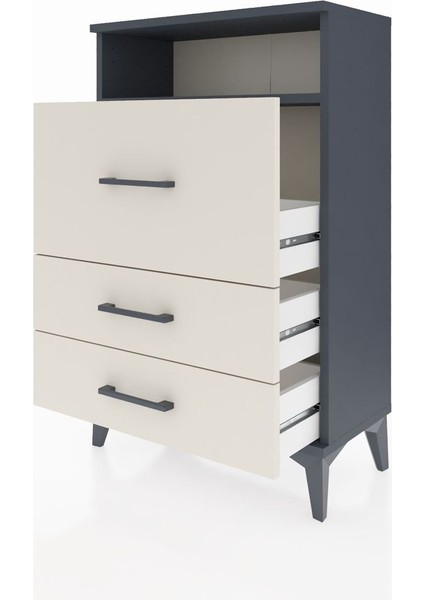 Arges Komodin Tek Raflı 3 Çekmeceli 60X30X96 Antrasit-Aytaşı fırsatları