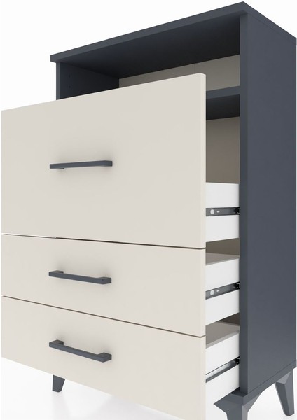 Arges Komodin Tek Raflı 3 Çekmeceli 60X30X96 Antrasit-Aytaşı indirimleri