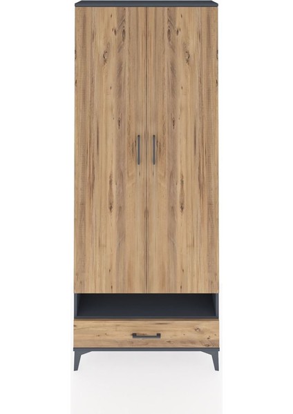 Arges Dolap 6 Raflı Tek Çekmeceli 2 Kapaklı 88X30X221 Antrasit-Çam