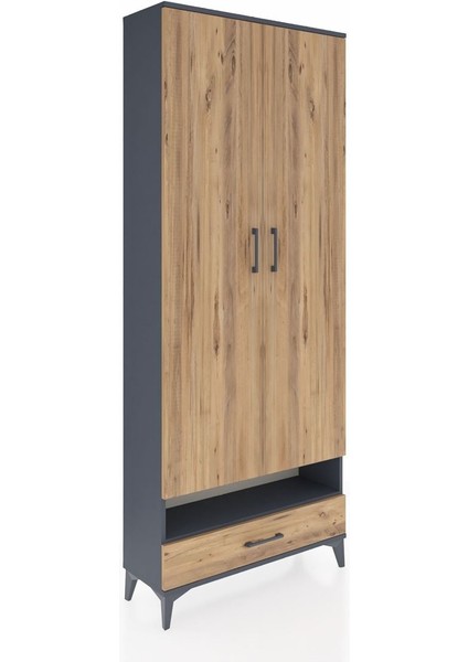 Arges Dolap 6 Raflı Tek Çekmeceli 2 Kapaklı 88X30X221 Antrasit-Çam fiyatları