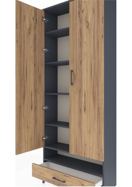 Arges Dolap 6 Raflı Tek Çekmeceli 2 Kapaklı 88X30X221 Antrasit-Çam indirimleri