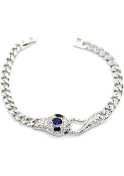 Zirkon Taşlı Yılan Bileklik - Gümüş