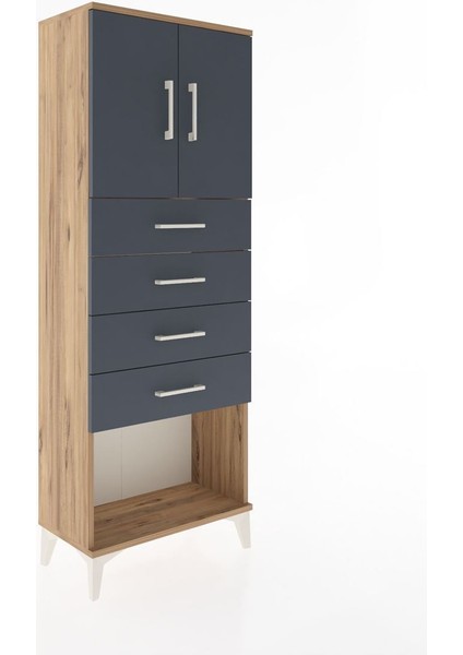 Arges Dolap 2 Raflı 4 Çekmeceli 2 Kapaklı 60X30X163 Çam-Antrasit fiyatları
