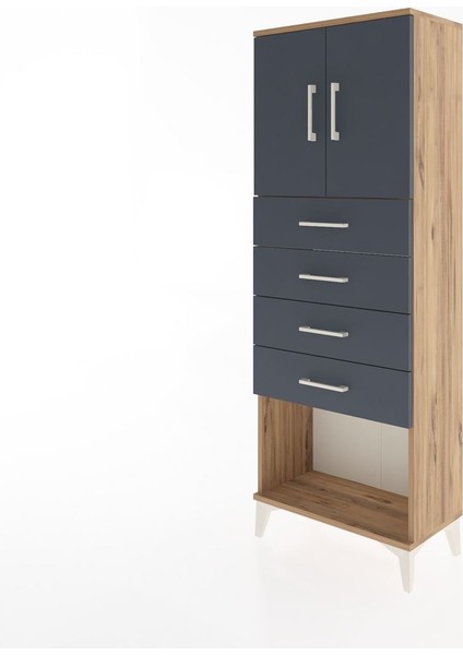 Arges Dolap 2 Raflı 4 Çekmeceli 2 Kapaklı 60X30X163 Çam-Antrasit modelleri