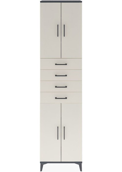 Arges Dolap 4 Raflı 4 Çekmeceli 4 Kapaklı 60X30X243 Antrasit-Aytaşı