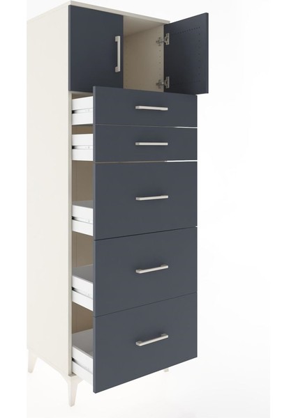 Hyperion Dolap Tek Raflı 5 Çekmeceli 2 Kapaklı 60X44X182 Aytaşı-Antrasit fırsatları