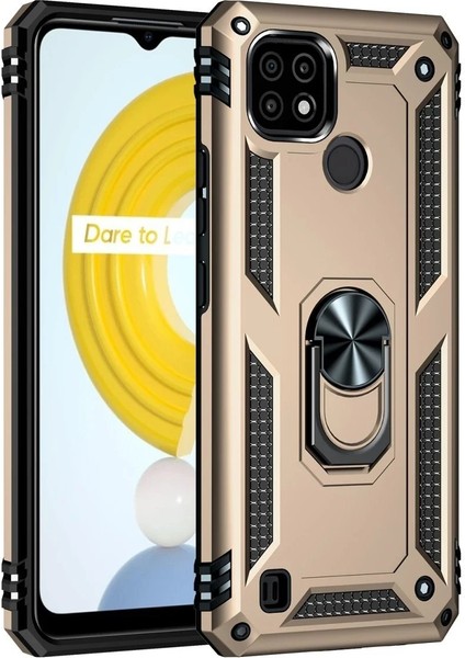 Realme C21 Kılıf Sofya Yüzüklü Silikon Kapak - Gold - MKR025739-2682