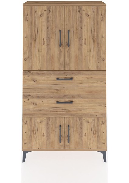 Arges Dolap 2 Raflı 2 Çekmeceli 4 Kapaklı 88X30X163 Çam-Çam
