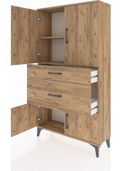 Arges Dolap 2 Raflı 2 Çekmeceli 4 Kapaklı 88X30X163 Çam-Çam fırsatları