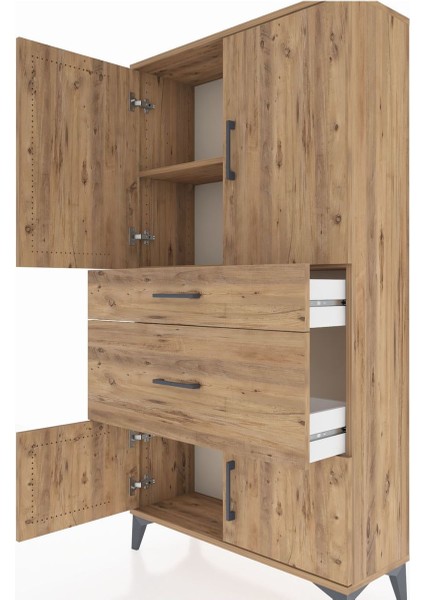 Arges Dolap 2 Raflı 2 Çekmeceli 4 Kapaklı 88X30X163 Çam-Çam indirimleri