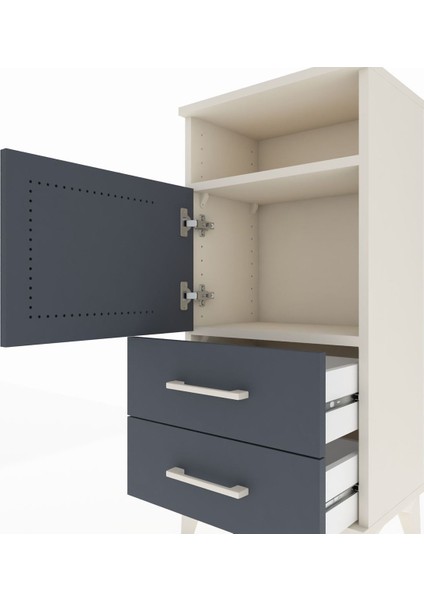 Arges Komodin 2 Raflı 2 Çekmeceli Tek Kapaklı 44X30X96 Aytaşı-Antrasit indirimleri