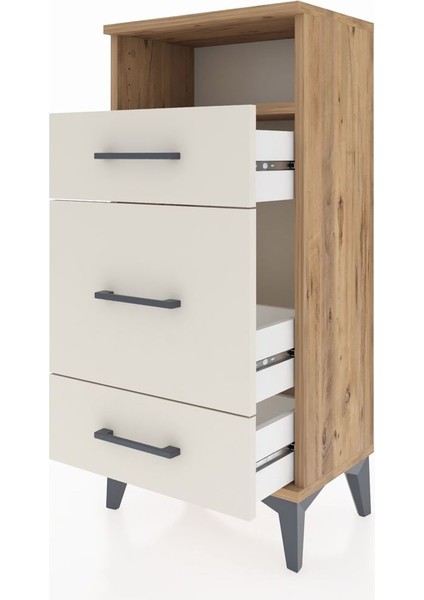 Arges Komodin Tek Raflı 3 Çekmeceli 44X30X96 Çam-Aytaşı fırsatları