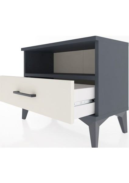 Arges Komodin Tek Raflı Tek Çekmeceli 60X30X48 Antrasit-Aytaşı indirimleri