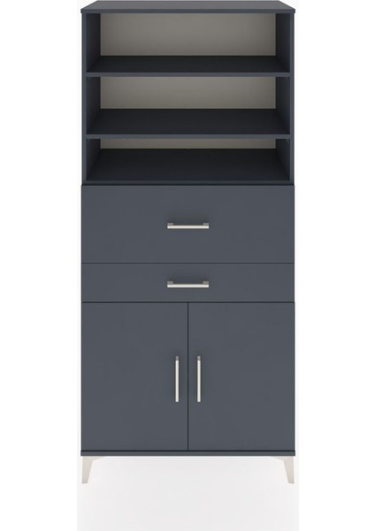 Hyperion Dolap 4 Raflı 2 Çekmeceli 2 Kapaklı 88X44X195 Antrasit-Antrasit