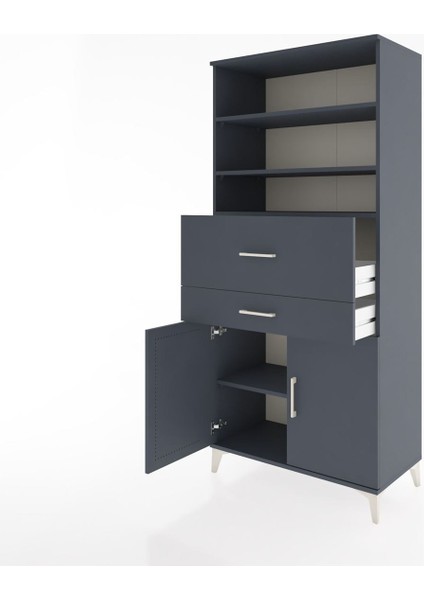 Hyperion Dolap 4 Raflı 2 Çekmeceli 2 Kapaklı 88X44X195 Antrasit-Antrasit fırsatları