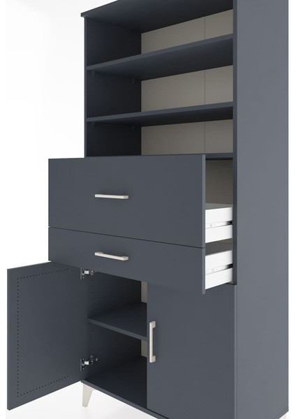 Hyperion Dolap 4 Raflı 2 Çekmeceli 2 Kapaklı 88X44X195 Antrasit-Antrasit indirimleri