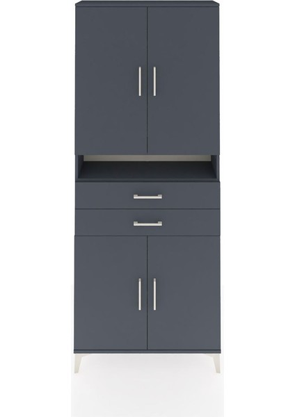 Arges Dolap 5 Raflı 2 Çekmeceli 4 Kapaklı 88X30X221 Antrasit-Antrasit