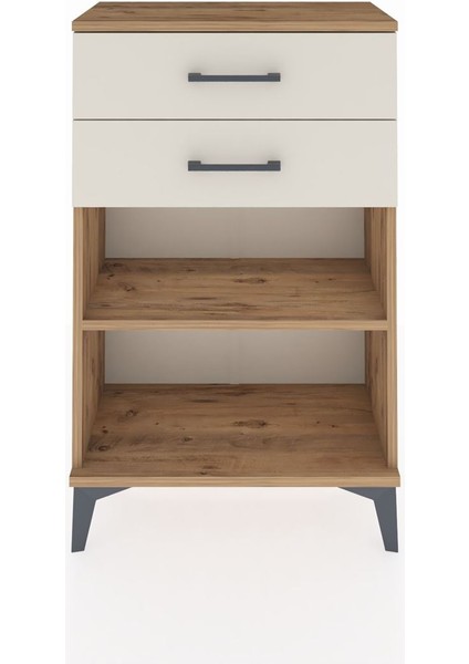 Arges Komodin Tek Raflı 2 Çekmeceli 60X30X96 Çam-Aytaşı