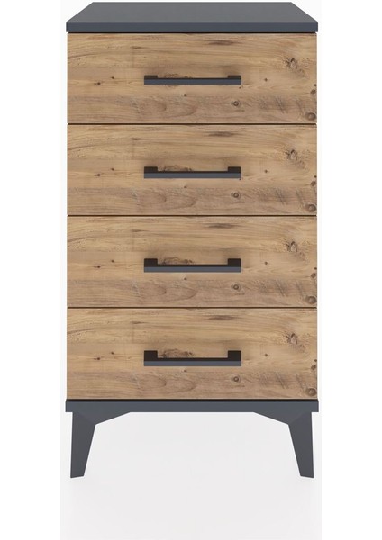 Arges Komodin 4 Çekmeceli 44X30X80 Antrasit-Çam