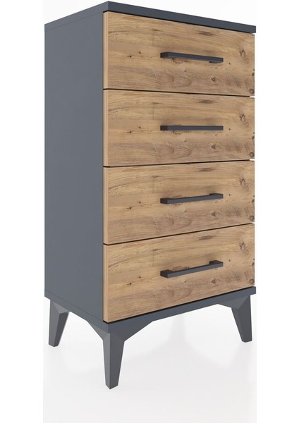 Arges Komodin 4 Çekmeceli 44X30X80 Antrasit-Çam modelleri