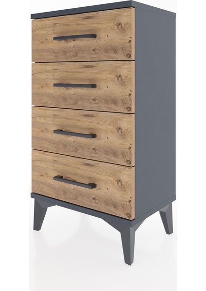 Arges Komodin 4 Çekmeceli 44X30X80 Antrasit-Çam indirimleri