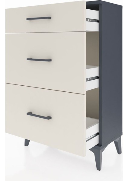 Arges Komodin 3 Çekmeceli 60X30X96 Antrasit-Aytaşı fırsatları