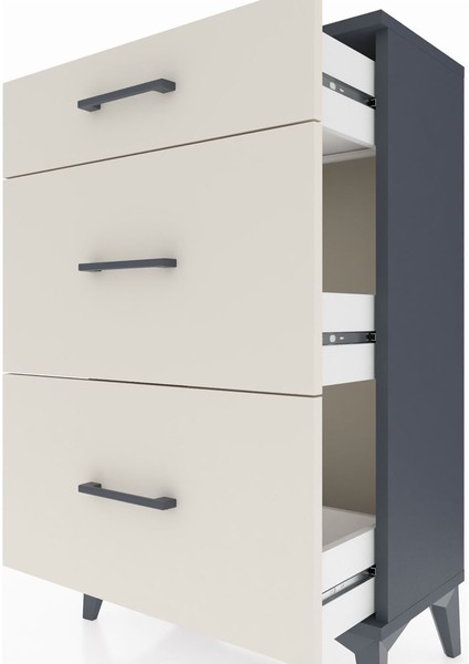 Arges Komodin 3 Çekmeceli 60X30X96 Antrasit-Aytaşı indirimleri