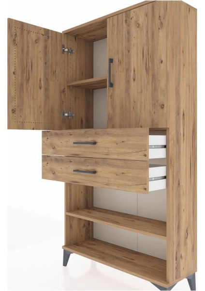 Arges Dolap 3 Raflı 2 Çekmeceli 2 Kapaklı 88X30X163 Çam-Çam indirimleri