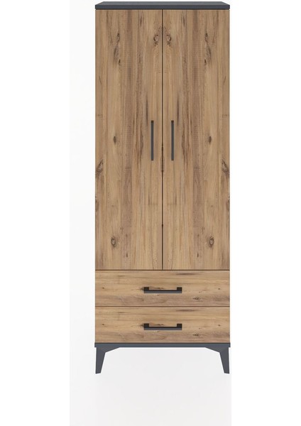 Arges Dolap 2 Raflı 2 Çekmeceli Tek Askılı 60X30X163 Antrasit-Çam