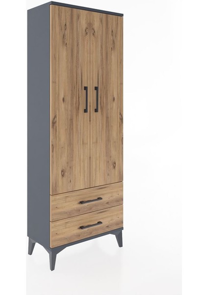Arges Dolap 2 Raflı 2 Çekmeceli Tek Askılı 60X30X163 Antrasit-Çam fiyatları