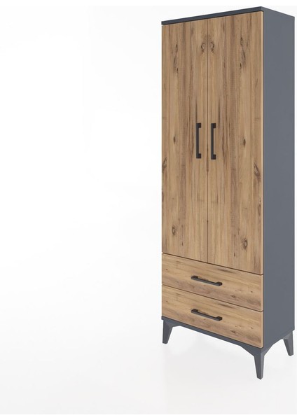 Arges Dolap 2 Raflı 2 Çekmeceli Tek Askılı 60X30X163 Antrasit-Çam modelleri